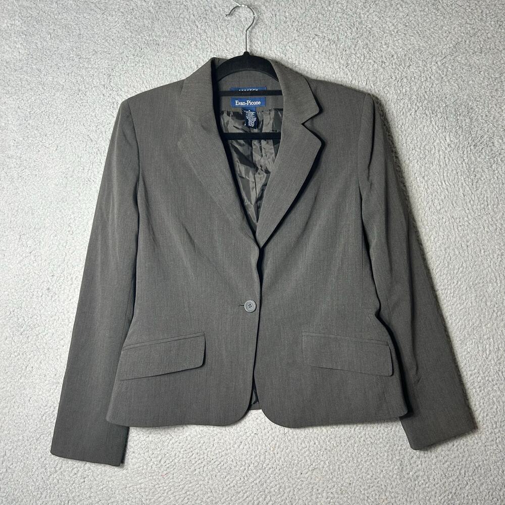 Evan-Picone‎ Blazer Womens 8 Gray One Button Stretch Blazer Career Professional